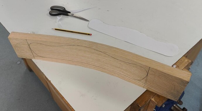 Crest rail design traced on bent board